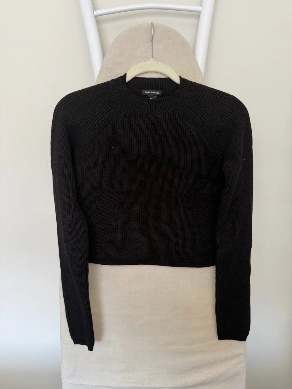 Club Monaco Black Ribbed Crew Sweater